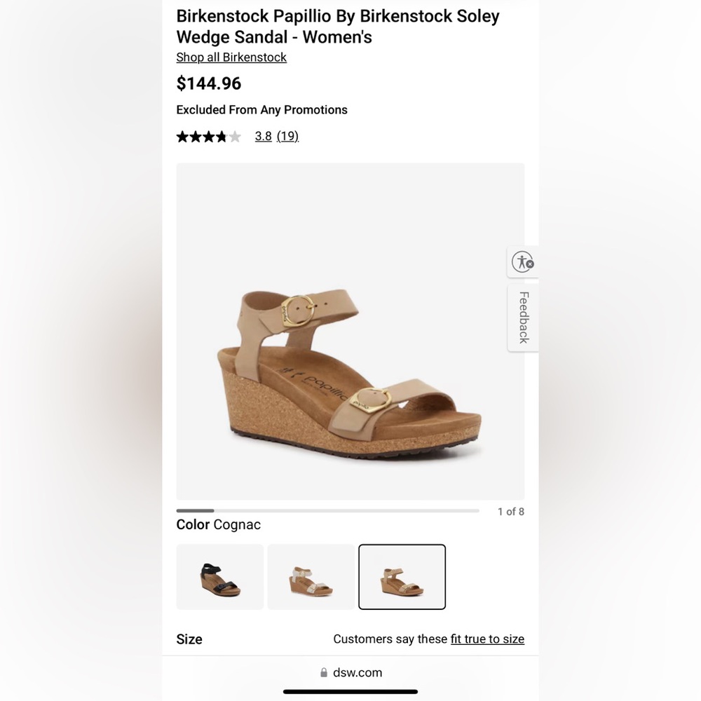 Papillio Cognac Wedge Sandals with Gold Buckles